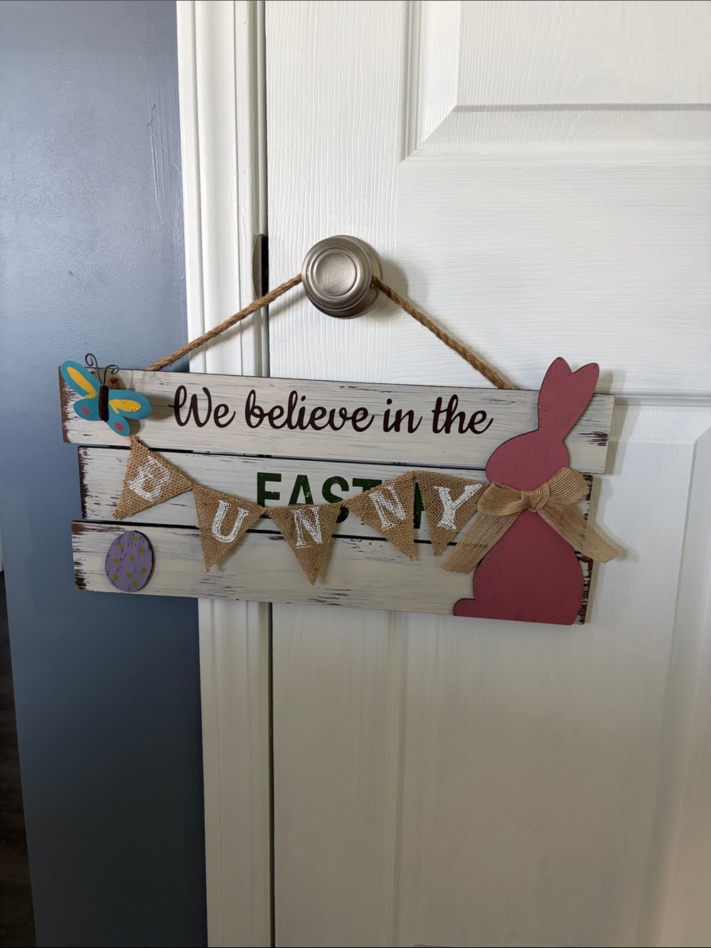 Easter Bunny Wood Hanging Sign - Pink Bunny